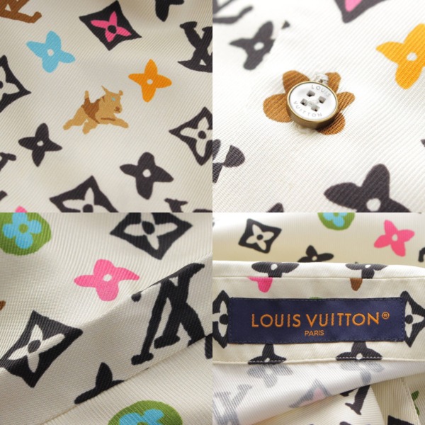 ルイヴィトン Louis Vuitton 24SS メンズ モノグラムプリント ショートスリーブ シルク シャツ 1AFQ27 ホワイト L 中古  通販 retro レトロ