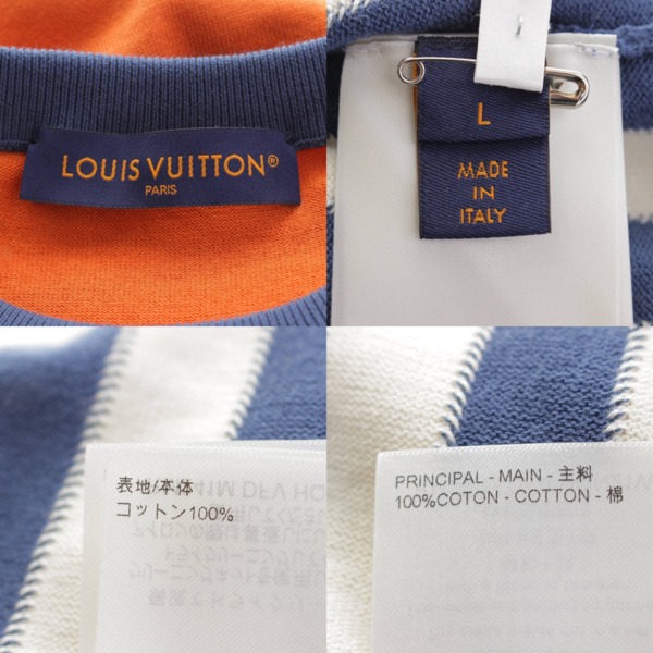 ルイヴィトン Louis Vuitton 24SS メンズ ヴィンテージロゴ ストライプ 半袖 ニット Tシャツ 1AFANR オレンジ L 中古  通販 retro レトロ