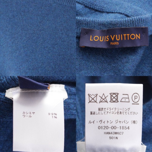 ルイヴィトン Louis Vuitton LV サークルロゴ クルーネック カシミヤ×ウール ニット セーター ブルー XS 中古 通販 retro  レトロ