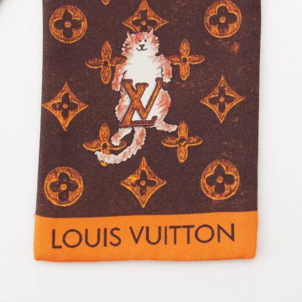 ルイヴィトン Louis Vuitton モノグラム バンドー キャットグラム シルク スカーフ MP2268 ブラウン 中古 通販 retro レトロ