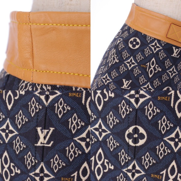 ルイヴィトン(Louis Vuitton) SINCE 1854 Aライン モノグラムジャガード デニム スカート ブルー×キャメル 34 中古 通販  retro レトロ