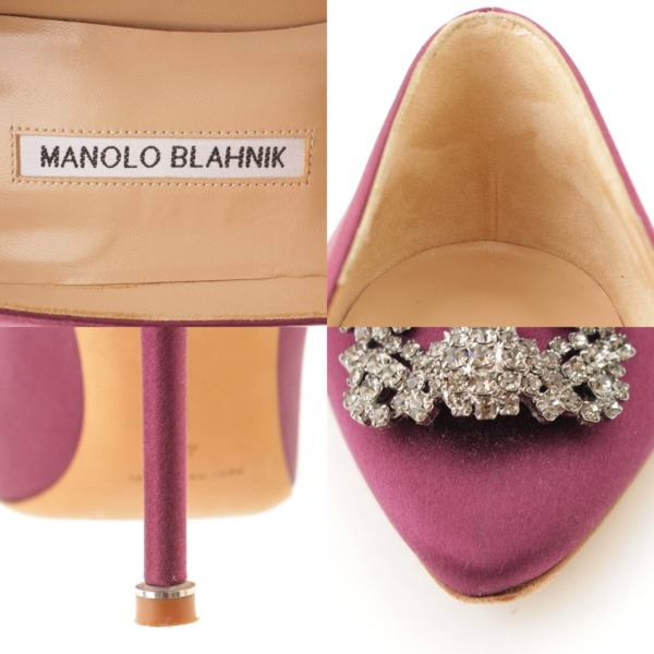 マノロ ブラニク(Manolo Blahnik) ハンギシ ビジュー サテン ヒール パンプス ピンクパープル 40 中古 通販 retro レトロ