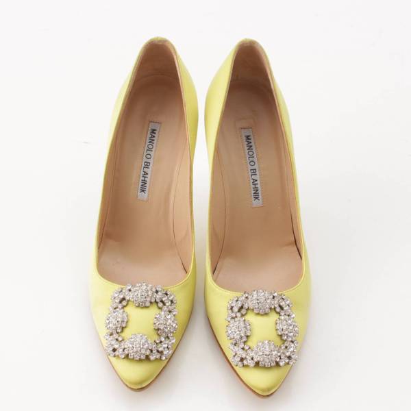 マノロブラニク Manolo Blahnik ハンギシ サテン ビジュー バックル ヒール パンプス イエロー 36 1/2 中古 通販 retro  レトロ