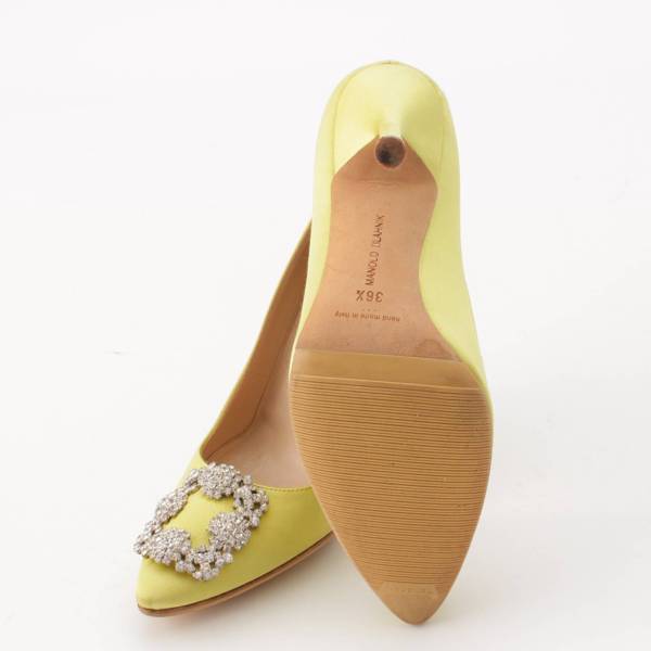 マノロブラニク Manolo Blahnik ハンギシ サテン ビジュー バックル ヒール パンプス イエロー 36 1/2 中古 通販 retro  レトロ