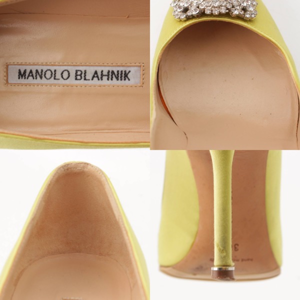 マノロブラニク Manolo Blahnik ハンギシ サテン ビジュー バックル ヒール パンプス イエロー 36 1/2 中古 通販 retro  レトロ