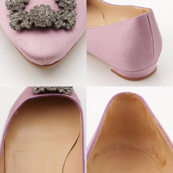 マノロブラニク Manolo Blahnik ハンギシ ビジュー ポインテッドトゥ サテン フラット パンプス パープル 38 1/2 中古 通販  retro レトロ