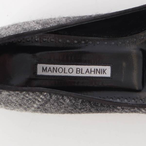 マノロブラニク Manolo Blahnik メイセール ウール フラット パンプス 322-2213-0002 グレー×ブラック 38 中古 通販  retro レトロ