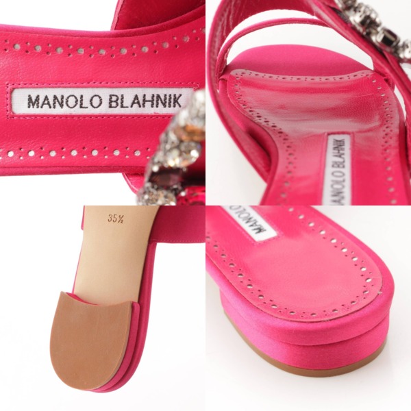 マノロブラニク Manolo Blahnik VERDAFLAT サテン ビジュー フラット サンダル ミュール ピンク 35.5 中古 通販  retro レトロ