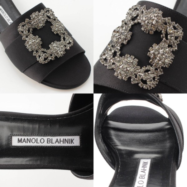 マノロブラニク Manolo Blahnik Martamod ビジュー付き サテン フラットサンダル サンダル シューズ ブラック 37 中古 通販  retro レトロ