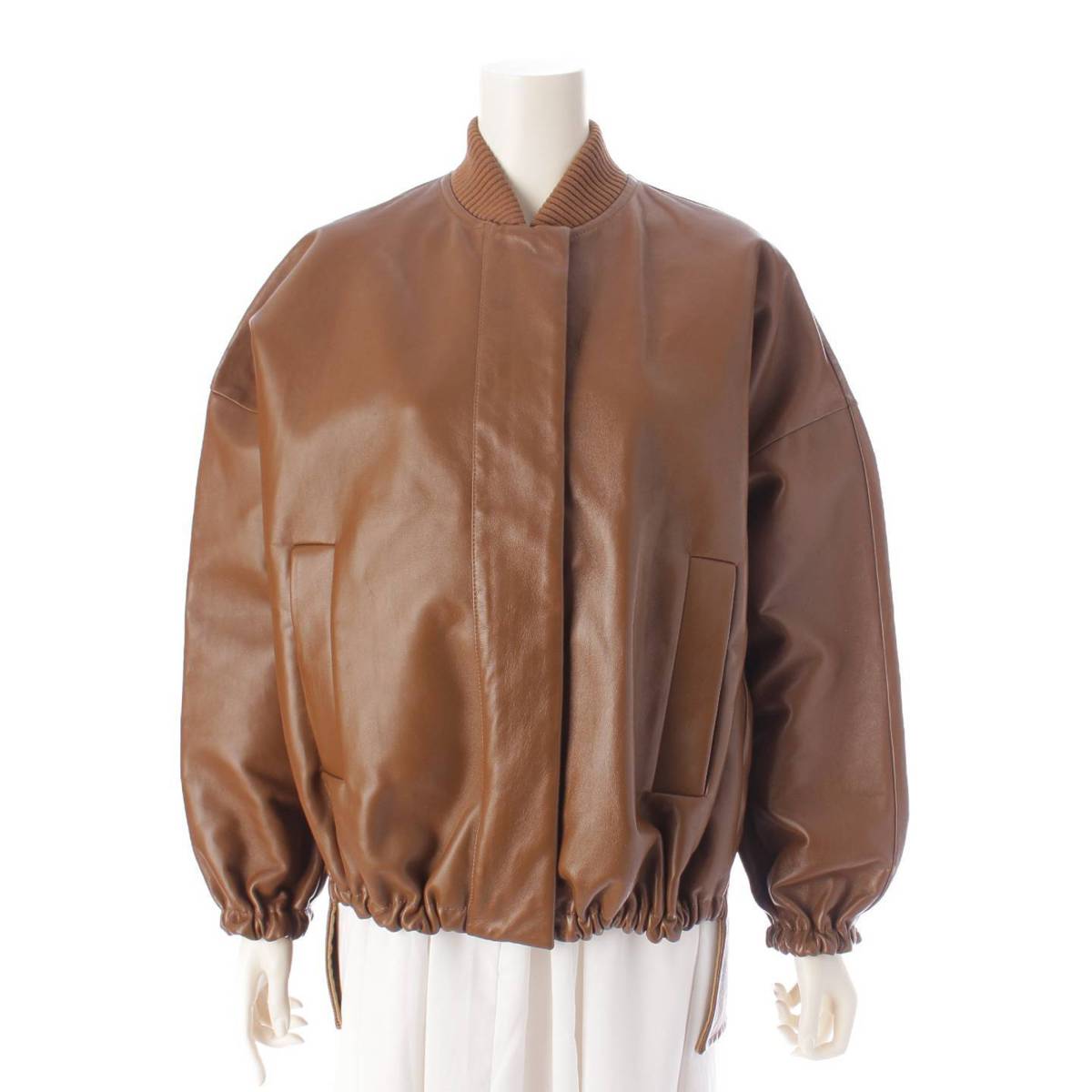 マックスマーラ Max mara 22SS ジップアップ ナッパレザー ジャケット ブルゾン 144101286 ブラウン 38 中古 通販  retro レトロ