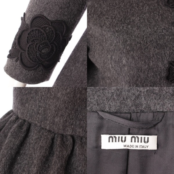 ミュウミュウ(Miu Miu) 16AW 花柄レース ウール コート MS1238 グレー