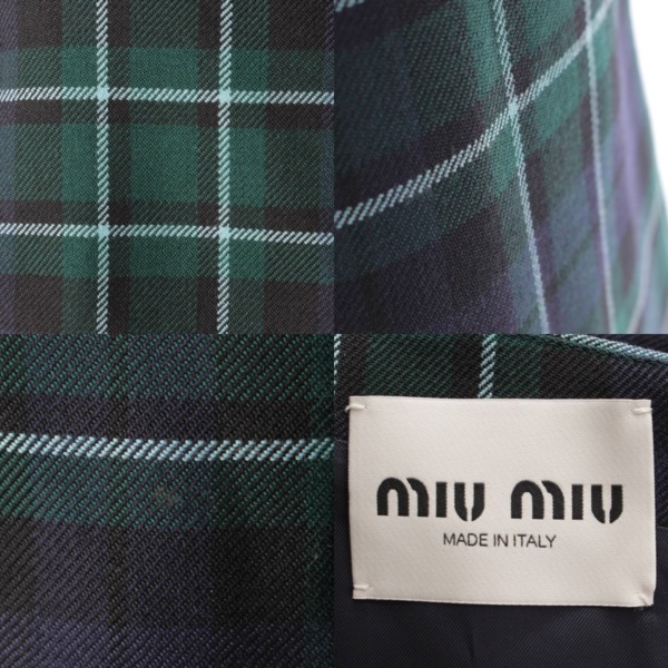 ミュウミュウ(Miu Miu) ノースリーブ ロゴ チェック プライド ミニドレス ワンピース MF4613 グリーン 40 中古 通販 retro  レトロ