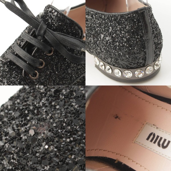 ミュウミュウ(Miu Miu) レースアップ グリッター ビジュー クリスタル シューズ 5E8484 ブラック 36 1/2 中古 通販 retro  レトロ