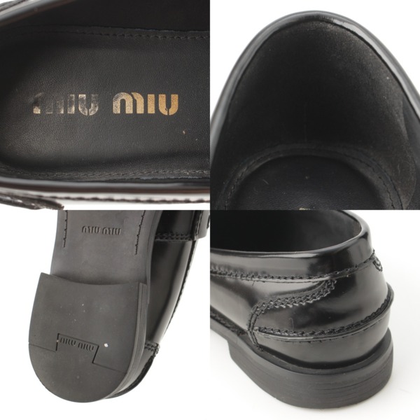 ミュウミュウ Miu Miu ブラッシュドレザー ペニー コインローファー シューズ 靴 5D773D ブラック 37 中古 通販 retro レトロ