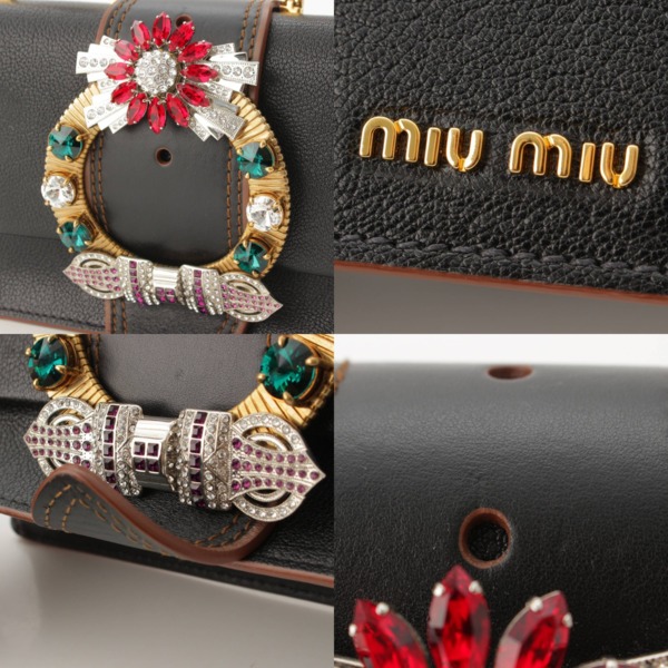 ミュウミュウ Miu Miu ミュウ レディ マドラス ビジュー レザー