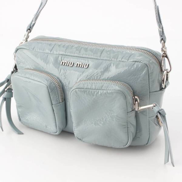 ミュウミュウ Miu Miu パテント ロゴ ポーチ付き ショルダー バッグ 5BH194 ブルー 中古 通販 retro レトロ