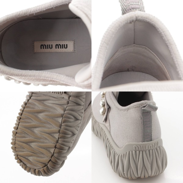 先行SALE】ミュウミュウ Miu Miu クリスタルスタッズ スリッポン ストレッチニットスニーカー 5S376D グレー 38 中古 通販  retro レトロ