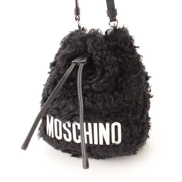 モスキーノ(Moschino) ロゴ ファー ドローストリング ショルダーバッグ
