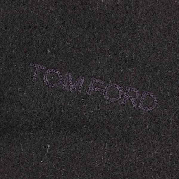 トムフォード(Tom Ford) ロゴ刺繍 カシミヤ フリンジマフラー ブラック 