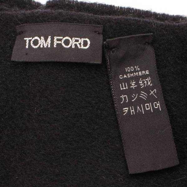 トムフォード(Tom Ford) ロゴ刺繍 カシミヤ フリンジマフラー ブラック