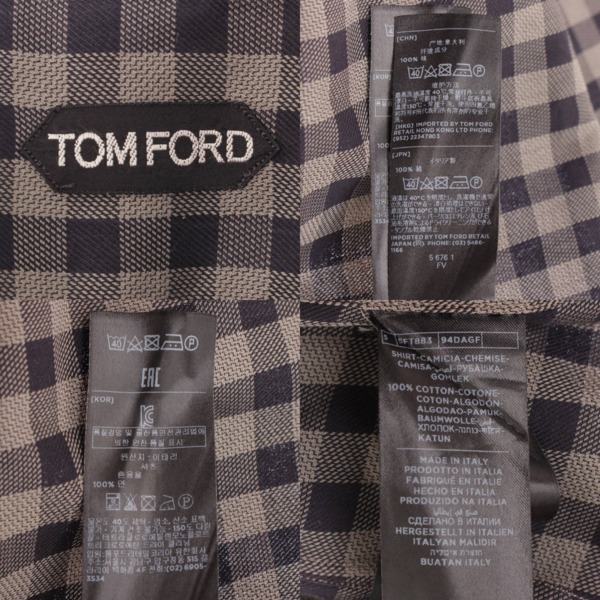 トムフォード(Tom Ford) メンズ チェック シャツ ダークグレー 40 15 3