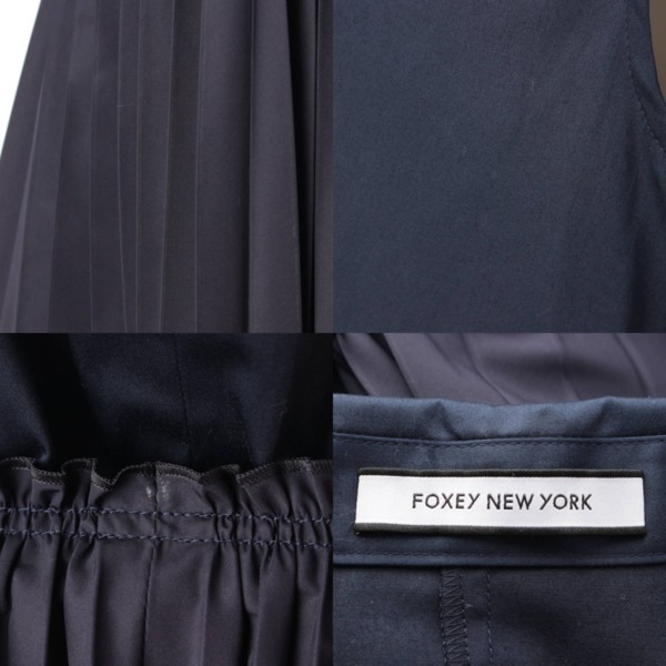 フォクシーニューヨーク Foxey New York Sevilla Dress ノースリーブ プリーツ ワンピース 42764 ネイビー 40 中古  通販 retro レトロ