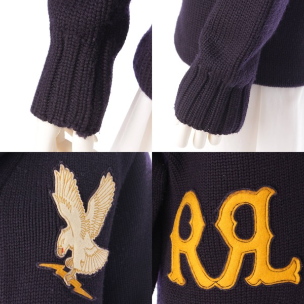 RRL Ralph Lauren ダブルアールエル ラルフローレン 23SS ショールカラー カーディガン イーグルワッペン ネイビー XS 中古  通販 retro レトロ