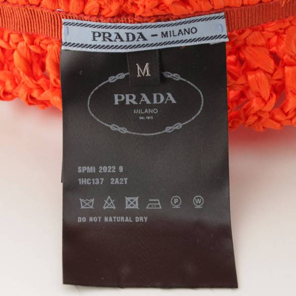 プラダ Prada 22SS ロゴ ラフィア ストローハット バケットハット 帽子 1HC137 オレンジ M 中古 通販 retro レトロ