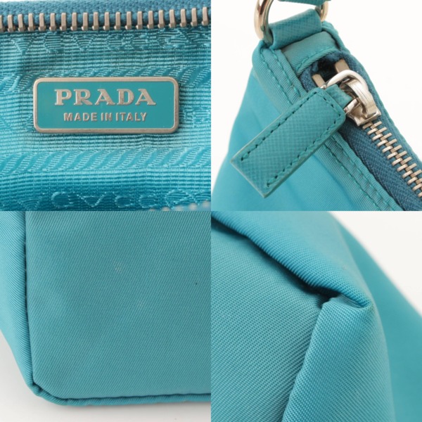 プラダ(Prada) ナイロン×レザー ポーチ ミニ ハンドバッグ ブルー 中古