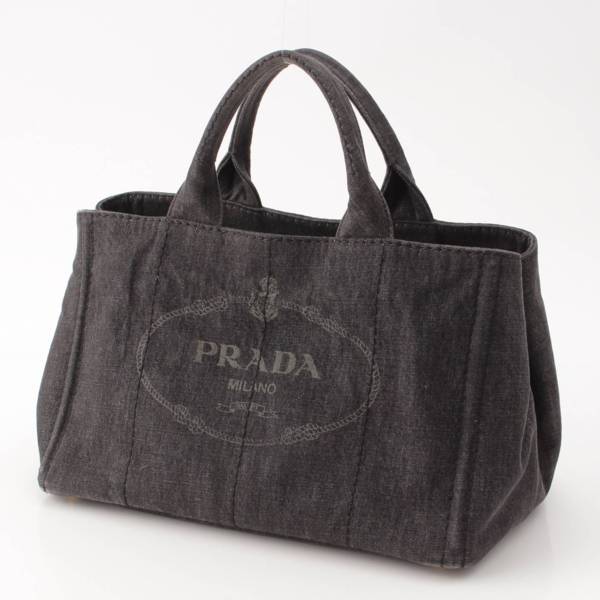 プラダ Prada ロゴ カナパ コットン デニム トート ハンドバッグ B2642B ブラック M 中古 通販 retro レトロ