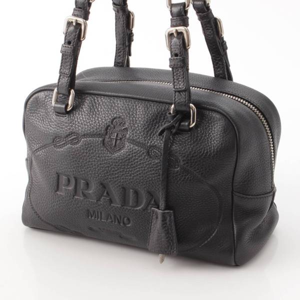 プラダ Prada 型押しレザー ロゴ ミニボストンショルダーバッグ ハンドバッグ BR3091 ブラック 中古 通販 retro レトロ