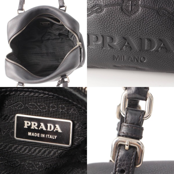 プラダ Prada 型押しレザー ロゴ ミニボストンショルダーバッグ ハンドバッグ BR3091 ブラック 中古 通販 retro レトロ