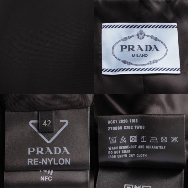 プラダ Prada 21年 ロゴプレート ベルト付き ナイロン ジャケット ブルゾン 270098 ブラック 42 中古 通販 retro レトロ