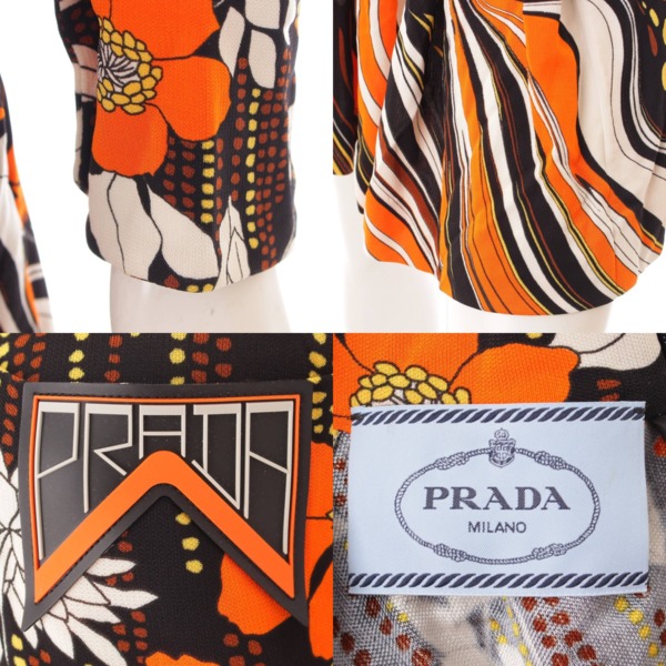 プラダ(Prada) ラバーパッチ プリーツ 花柄 フラワー ワンピース 33530 オレンジ 36 中古 通販 retro レトロ