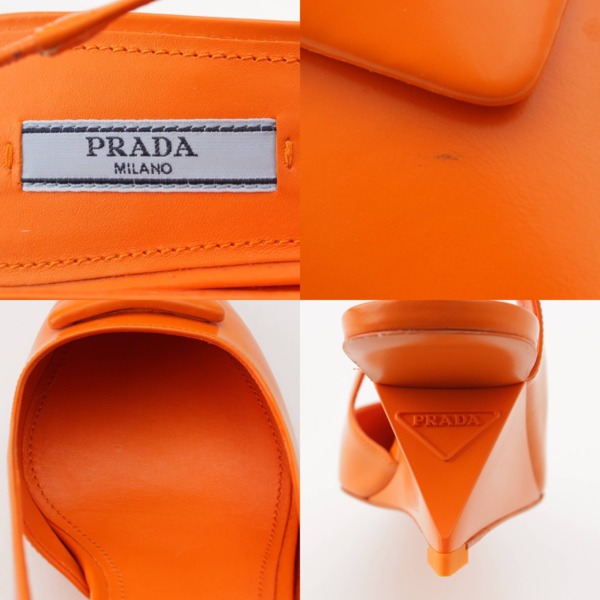 プラダ Prada トライアングル ロゴ ブラッシュドレザー パンプス ヒール 1I885M オレンジ 37 中古 通販 retro レトロ