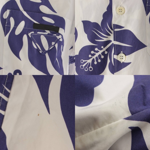 プラダ(Prada) メンズ 14年 ハイビスカス 半袖 アロハシャツ シャツ UCS414 ホワイト×ブルー XS 中古 通販 retro レトロ
