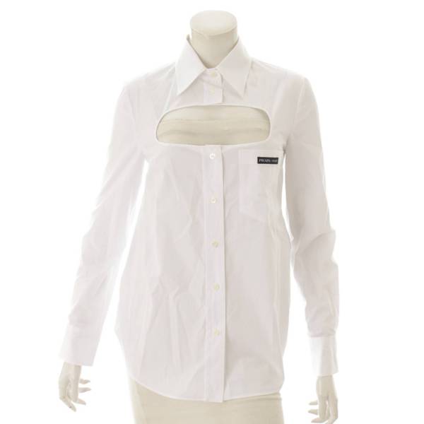 プラダ(Prada) 18年 胸開き シャツ ブラウス ホワイト 38 中古 通販