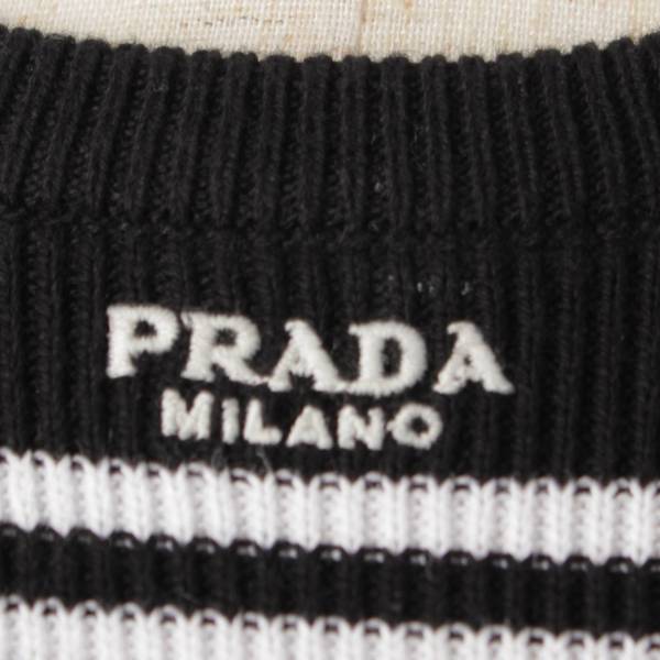 プラダ(Prada) 刺繍ロゴ ボーダー コットン ニット セーター トップス