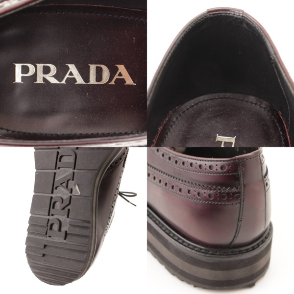 プラダ(Prada) メンズ メダリオン ウィングチップ レザー 厚底 ドレスシューズ ワインレッド 8 中古 通販 retro レトロ