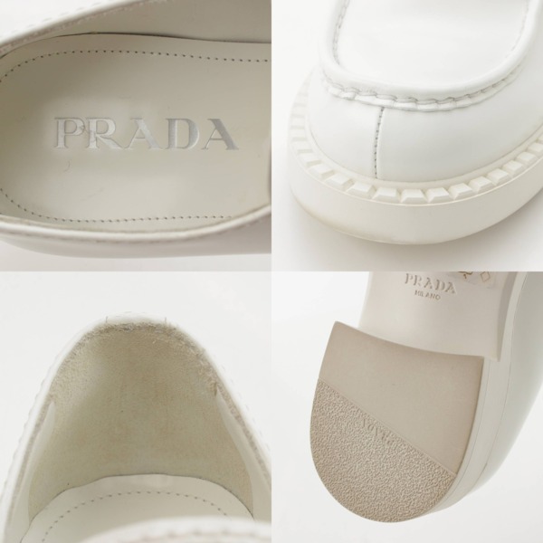 プラダ Prada チョコレート ブラッシュドレザー 三角ロゴ ローファー ホワイト 5 1/2 中古 通販 retro レトロ