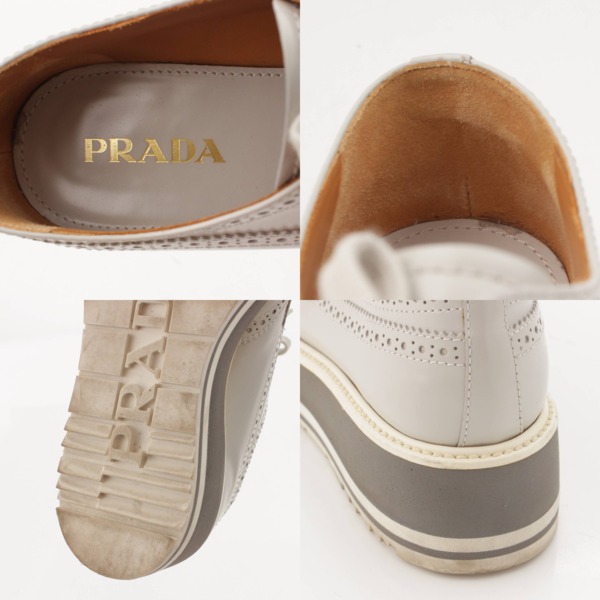 プラダ Prada ウィングチップ レザー 厚底 レースアップ ドレス シューズ グレー 35 中古 通販 retro レトロ