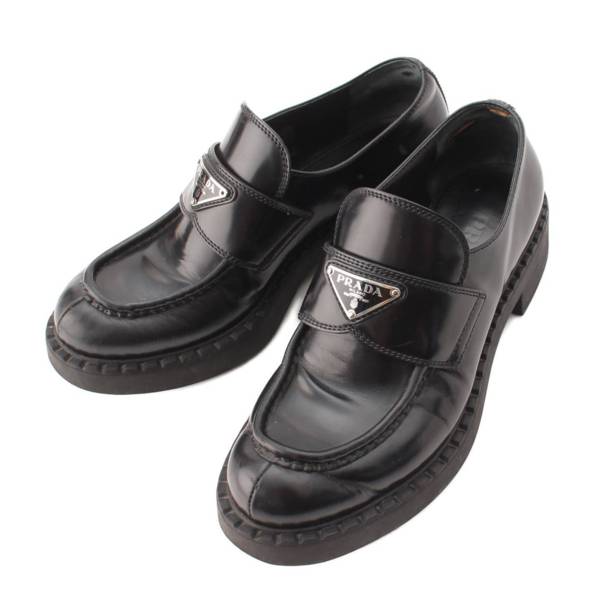 プラダ Prada モノリス ブラッシュドレザー ローファー シューズ ブラック 37.5 中古 通販 retro レトロ