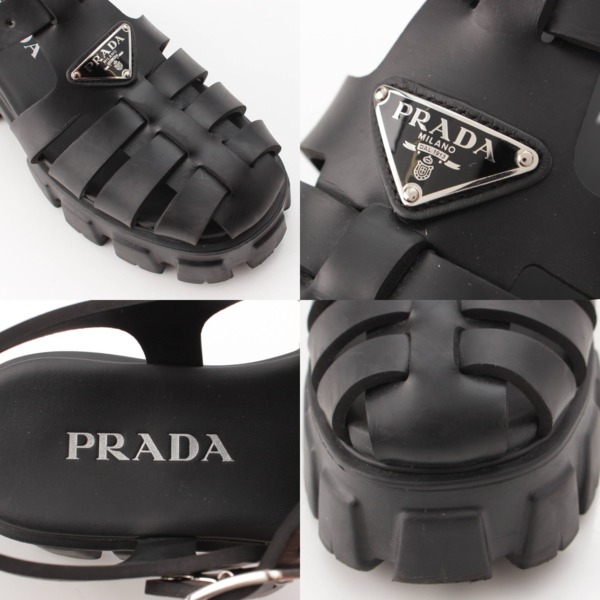 プラダ Prada モノリス トライアングルロゴ ラバー サンダル ブラック 38 中古 通販 retro レトロ