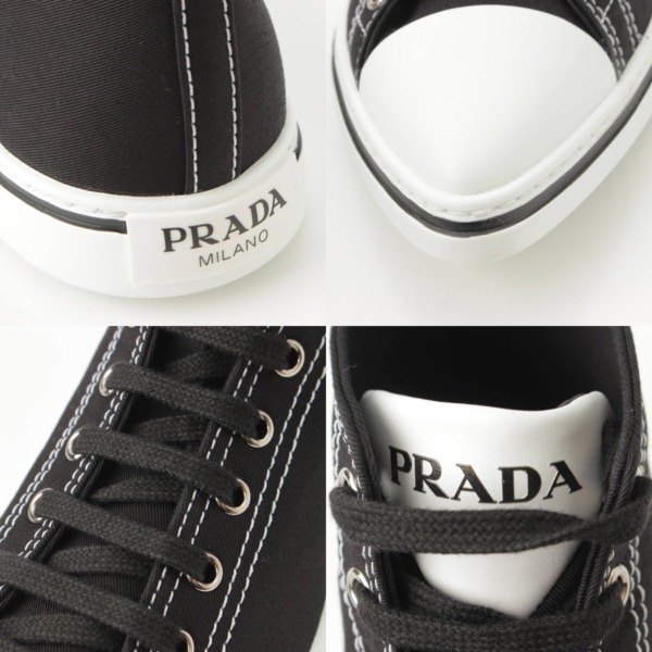 プラダ Prada ポインテッドトゥ キャンバス ハイカット スニーカー ブラック×ホワイト 5 1/2 中古 通販 retro レトロ