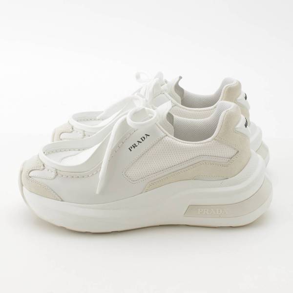 プラダ Prada 23AW レザー×メッシュ システム ローカット スニーカー 2EG424 ホワイト 5 1/2 中古 通販 retro レトロ