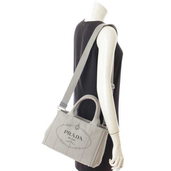 プラダ(Prada) カナパ デニム 2WAYトートバッグ 1BG439 グレー 中古