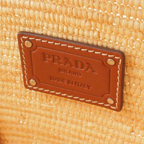 プラダ Prada 三角プレート ロゴ ラフィア トート かごバッグ 鞄 ブラウン 1BG312 ベージュ 中古 通販 retro レトロ