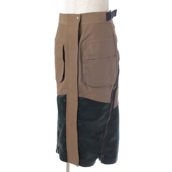 サカイ(sacai) 22SS グログラン ミックス ジャケット スカート セットアップ ベージュ×グリーン 1 中古 通販 retro レトロ