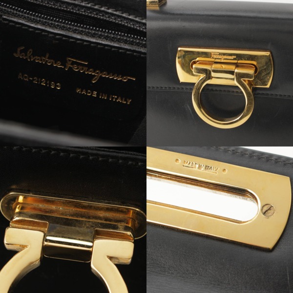 サルバトーレフェラガモ Salvatore Ferragamo ガンチーニ レザー ヴィンテージ 2way ハンドバッグ 21 2193/41  ブラック×ゴールド 中古 通販 retro レトロ