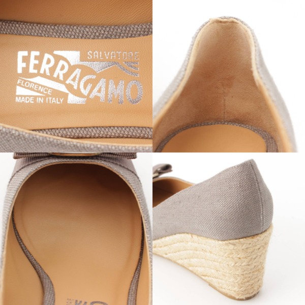 サルバトーレフェラガモ Salvatore Ferragamo Mirabel ヴァラ キャンバス ウェッジソール サンダル パンプス グレー 8  中古 通販 retro レトロ